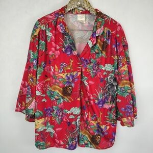 Vintage 70s Ms Tops Women's Red Safari Plus Size Top Maximalist